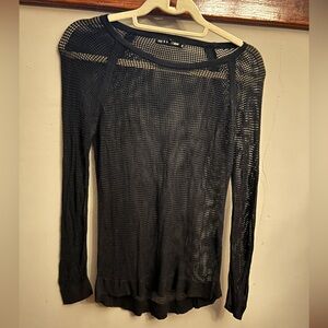 Rag & Bone Jeans Black Mesh Fishnet Long Sleeve Knit Sweater XS